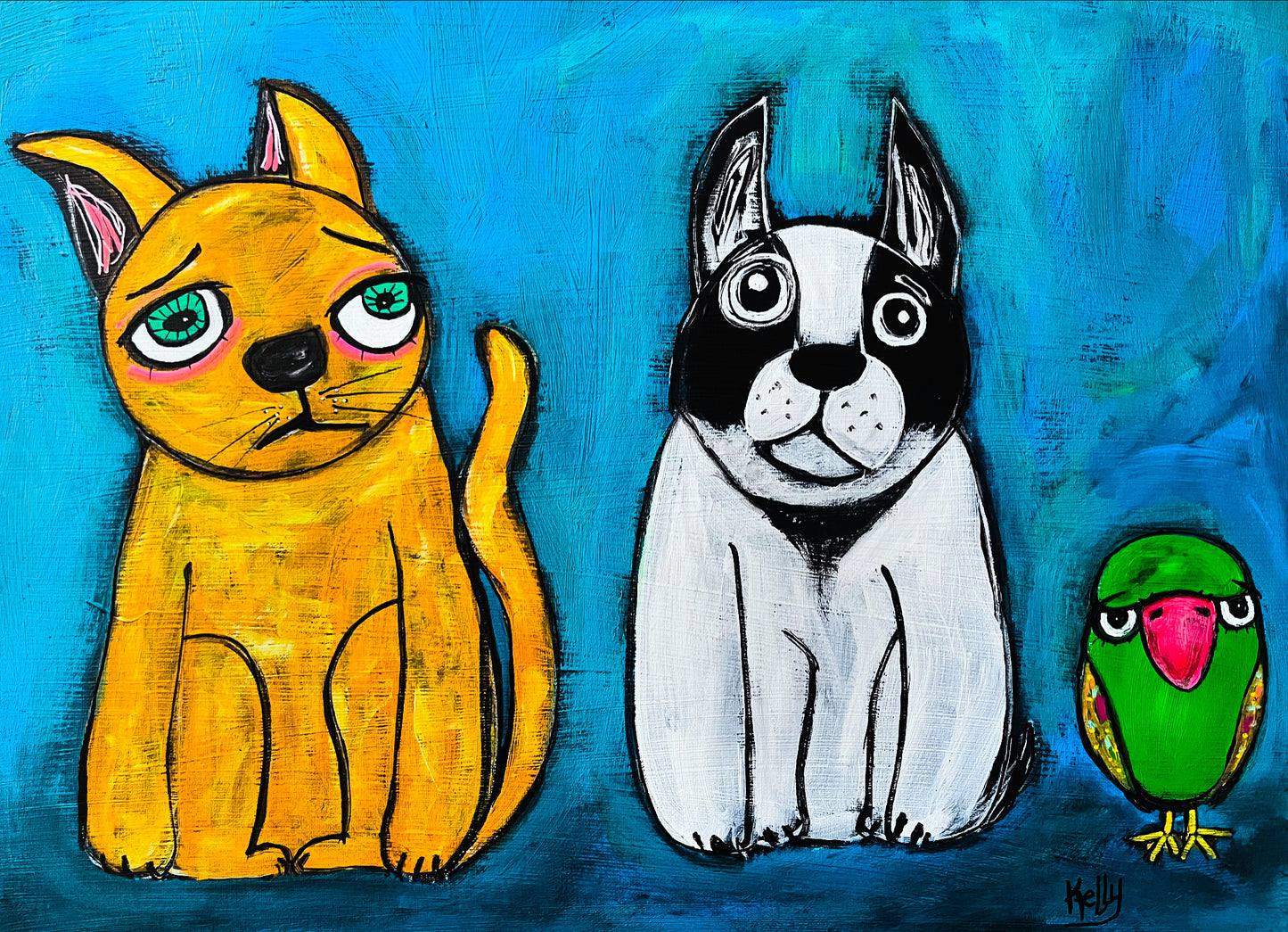 Cat, dog and bird